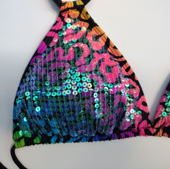 Deb Y2K Leopard Sequin Neon Multicolor Bikini Swim Top Medium - Picture 4 of 12